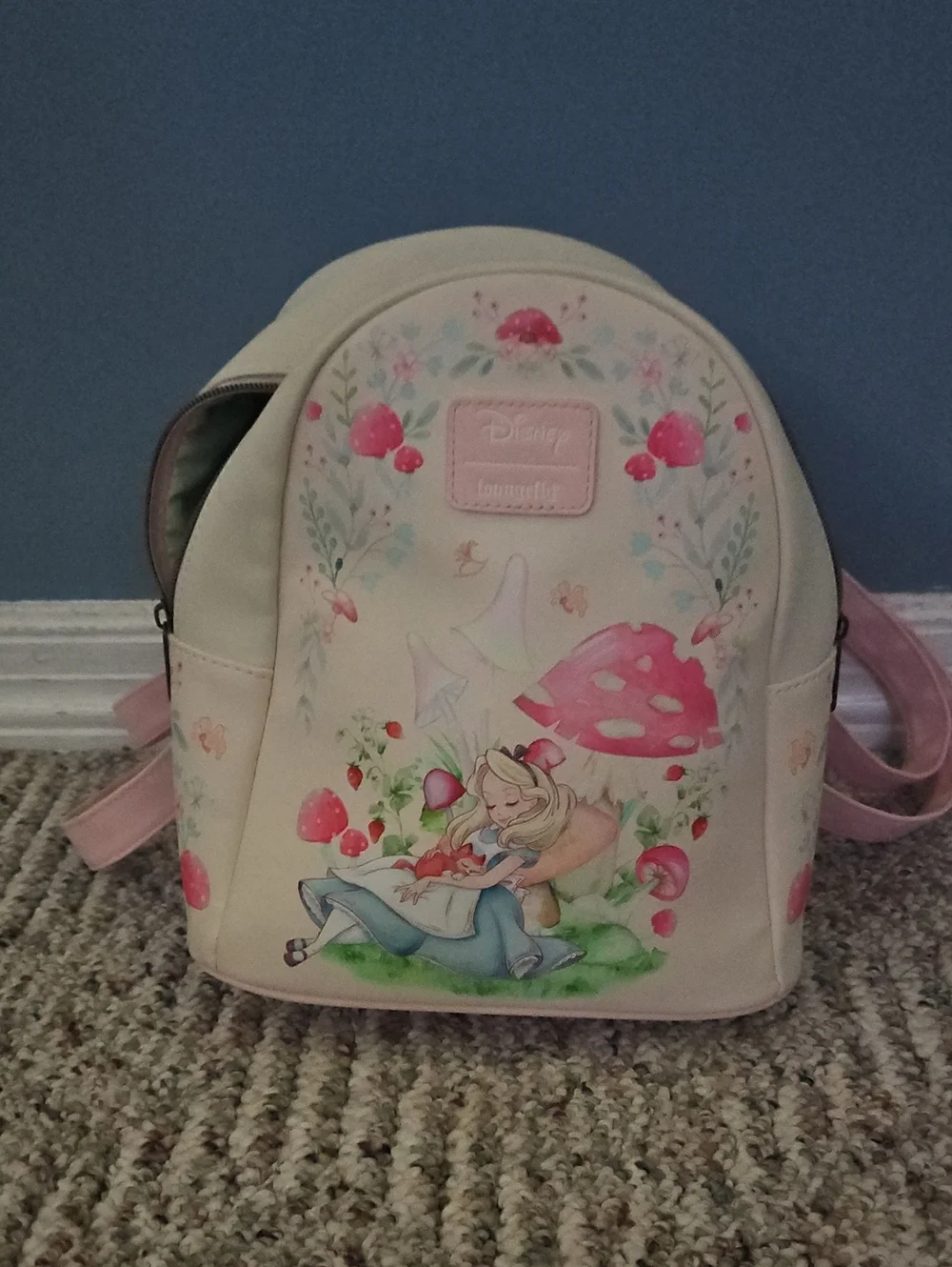 Loungefly Alice in Wonderland Strawberry Meadow Mini Backpack - Cream & Pink